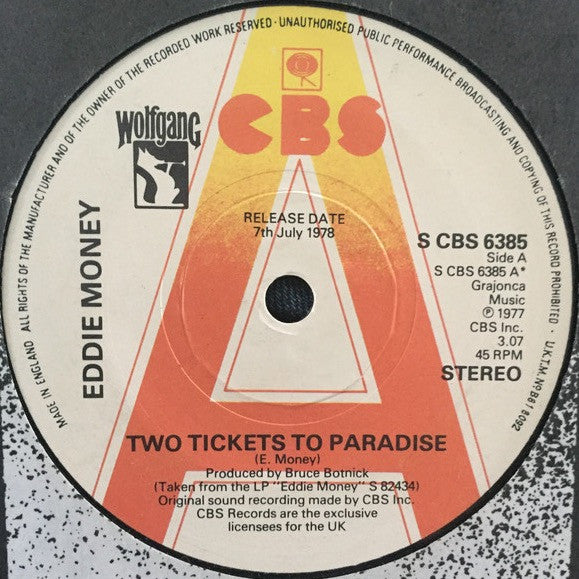 Eddie Money : Two Tickets To Paradise (7", Promo)