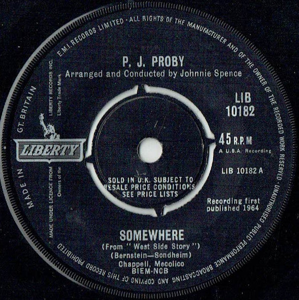P.J. Proby : Somewhere (7", Single, 4 P)