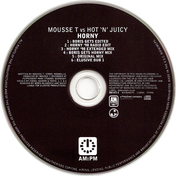 Mousse T. vs Hot 'N' Juicy : Horny (CD, Single)