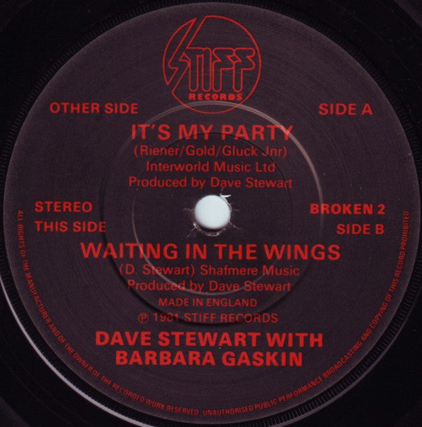 Dave Stewart & Barbara Gaskin : It's My Party (7", Single, Pic)
