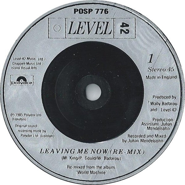 Level 42 : Leaving Me Now (7", Single, Inj)