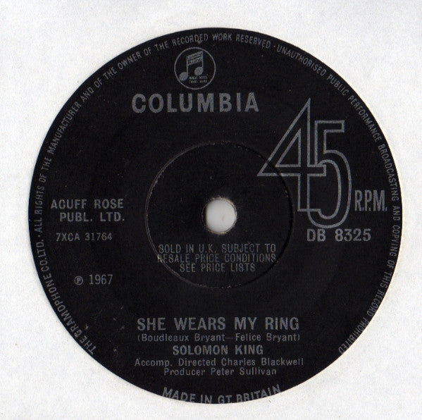 Solomon King : She Wears My Ring (7", Single, Sol)