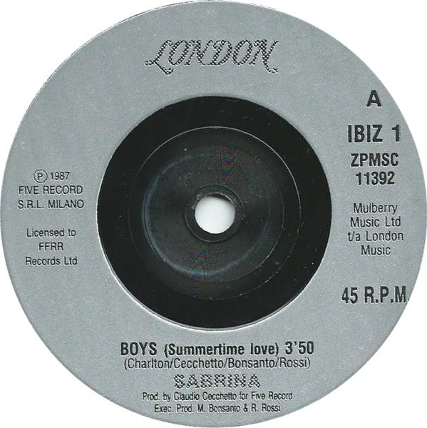 Sabrina : Boys (Summertime Love) (7", Single, Inj)