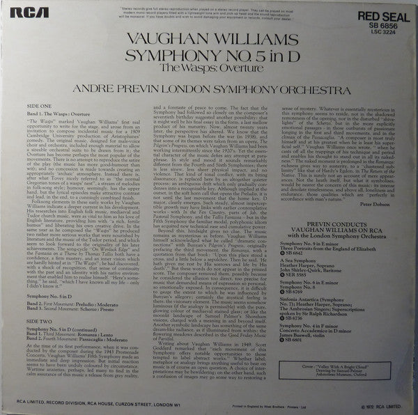 Ralph Vaughan Williams, André Previn, The London Symphony Orchestra : Symphony No. 5 in D / The Wasps: Overture (LP)