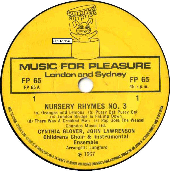 Cynthia Glover And John Lawrenson : Nursery Rhymes No. 3 (7", EP, Yel)