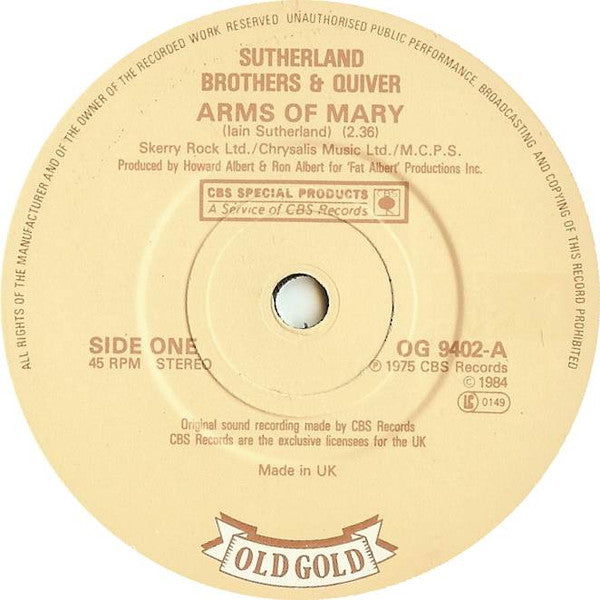 Sutherland Brothers & Quiver : Arms Of Mary (7", Single)
